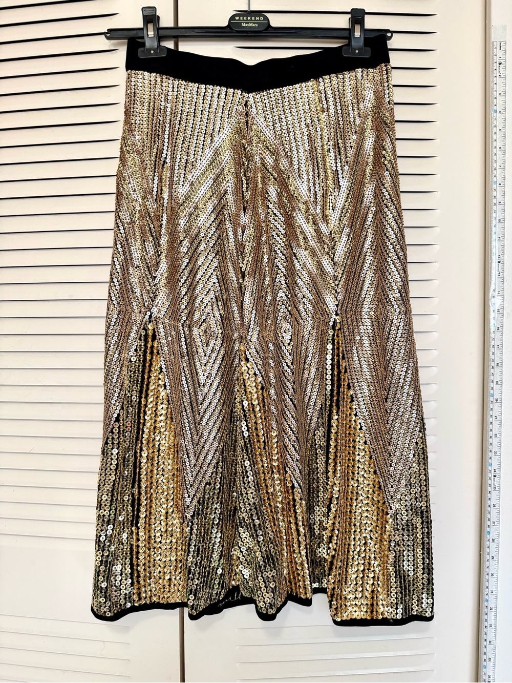 Zara Black and Gold Sequin A-Line Skirt